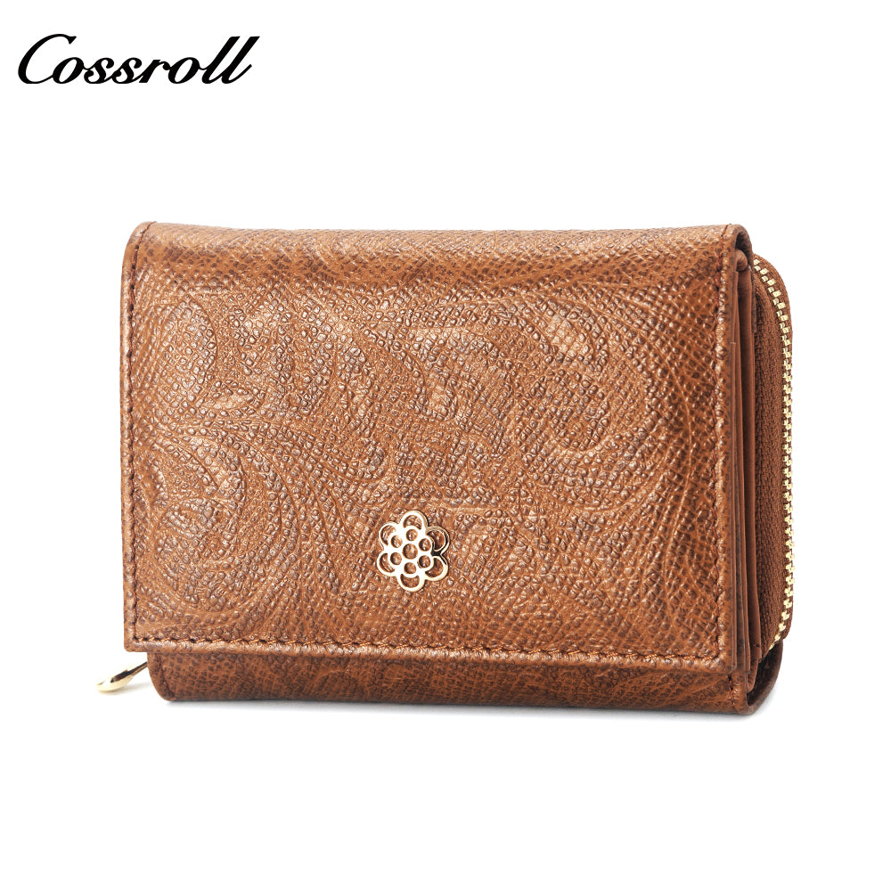 Manufacturers custom cowhide embossed women's purse large capacity European and American leather vintage money clip