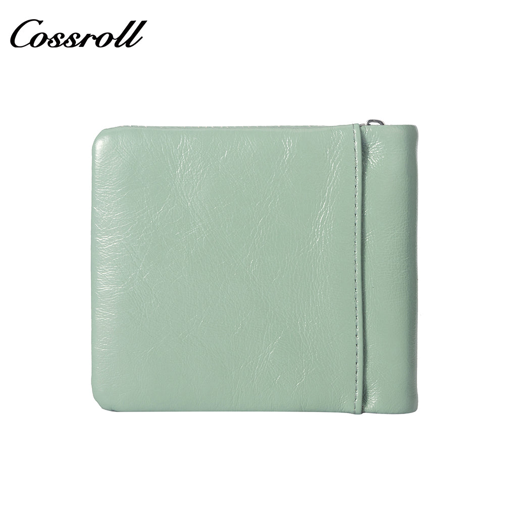 New leather women's long purse zipper wallet Large capacity waxed cowhide coin purse card wallet factory custom