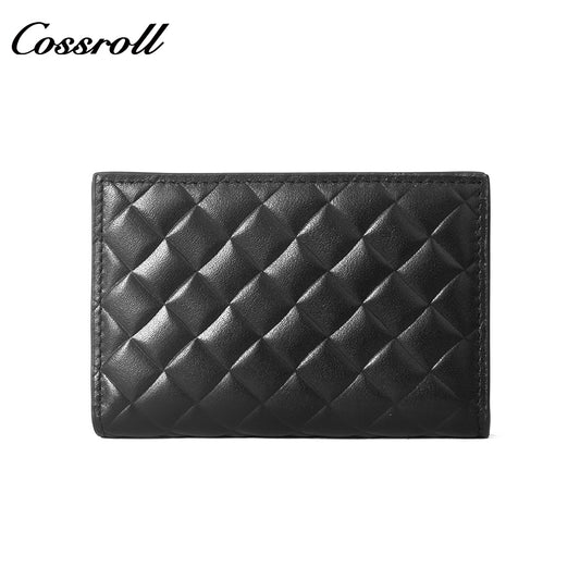 Diamond Quilted Genuine Leather Bifold Card Wallet, Multi-Layer Slots Portable Card Holder for Passport, ID Documents & Daily Cards