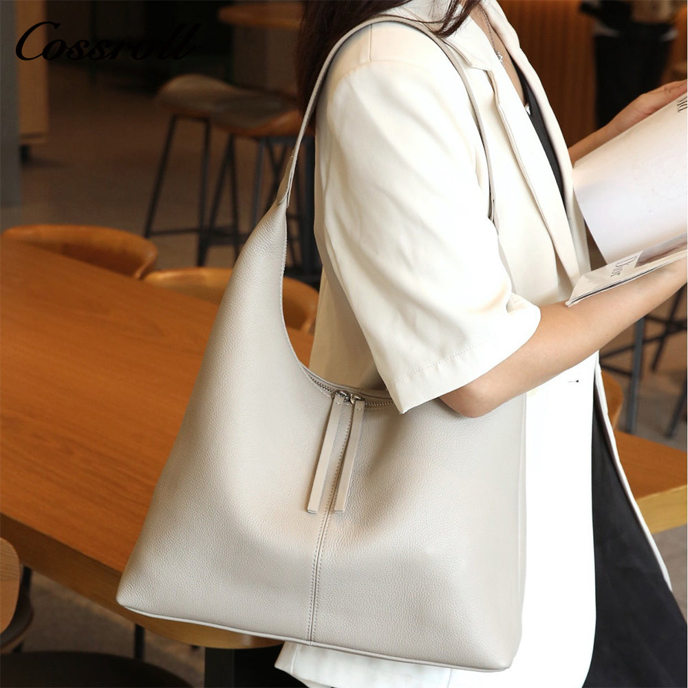 Top-grain leather women's shoulder bag, large-capacity crossbody tote