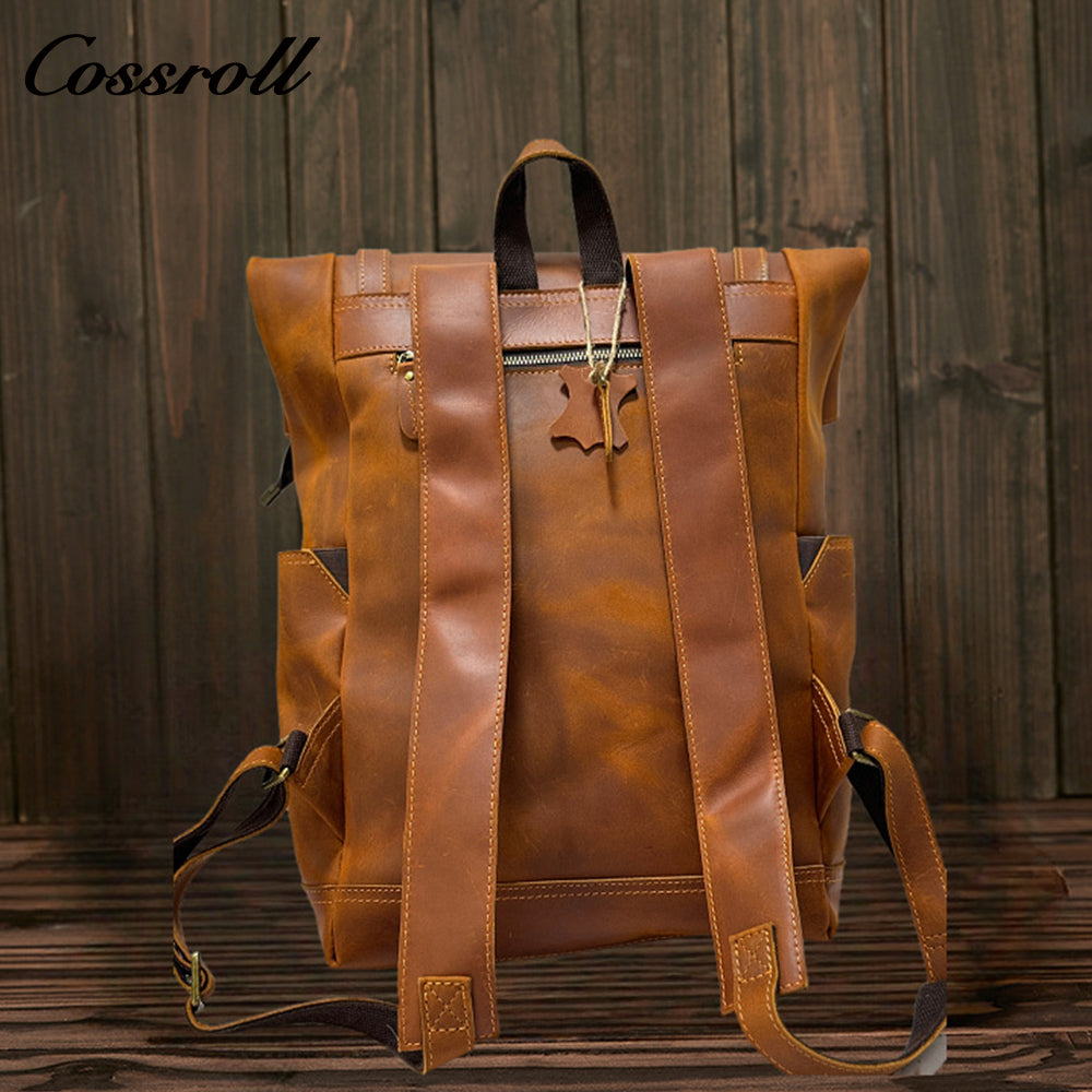 Vintage Crazy Horse Leather Backpack for Men, Genuine Leather Large Capacity Travel Backpack