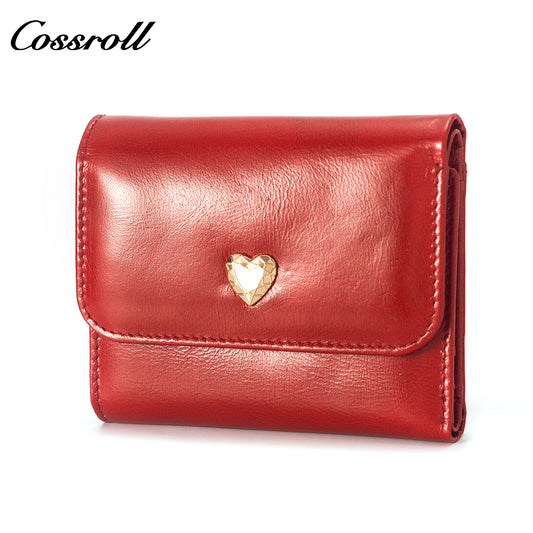 New leather women's long purse zipper wallet Large capacity waxed cowhide coin purse card wallet factory custom