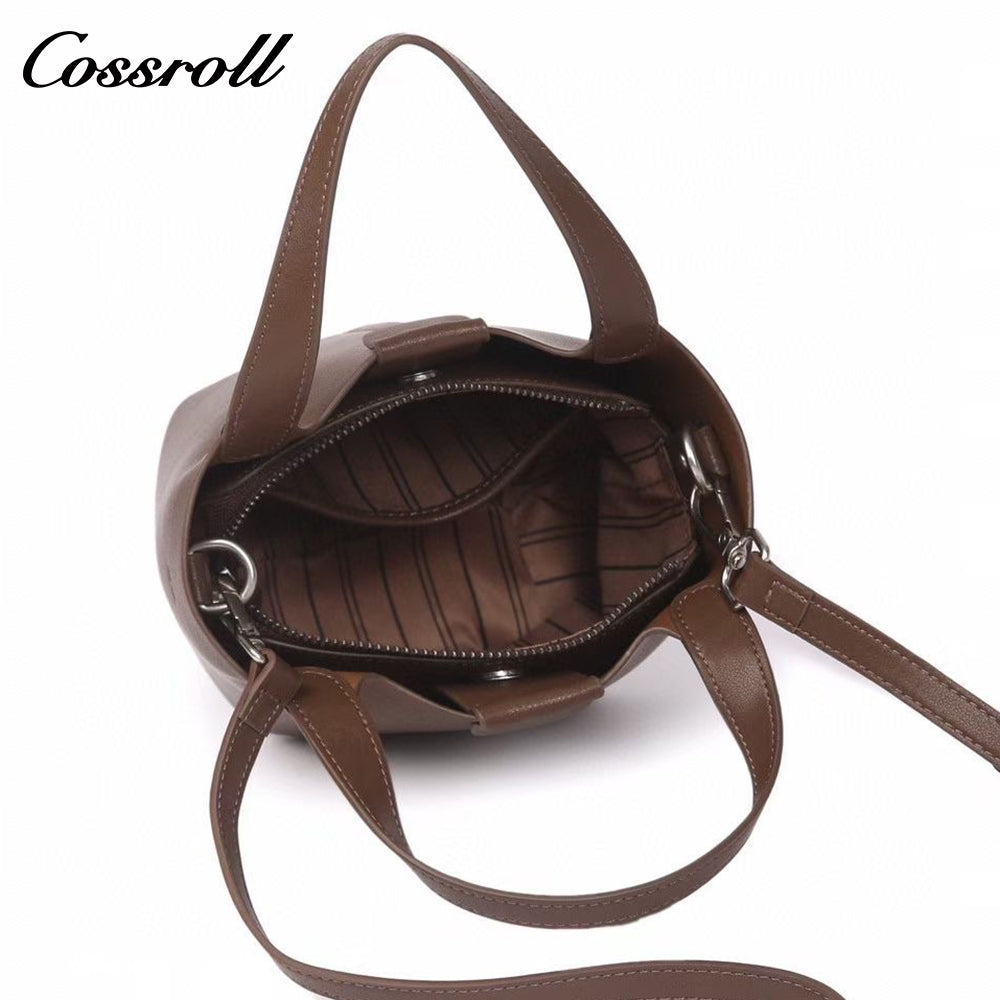 Vegetable Basket Bag Female Genuine Leather Commuter Niche Design Bucket Bag Head Layer Cowhide Single Shoulder Crossbody Bag