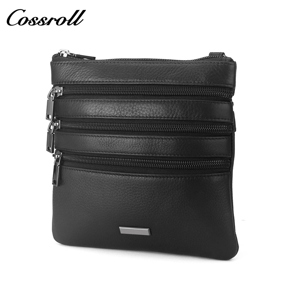 New Genuine Leather Unisex Crossbody Three Zipper MiniShoulder Bag Cowhide Personalized Small Purse