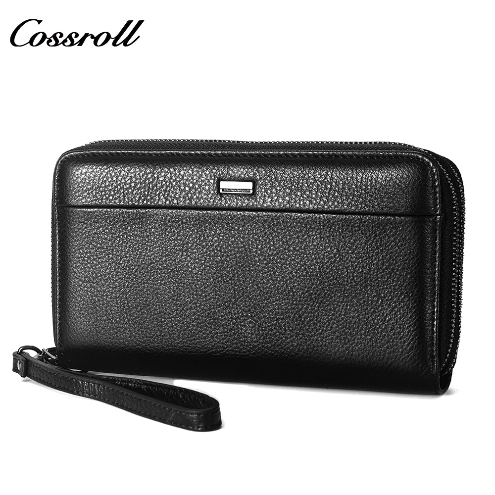 2024 New handbag Men's soft leather wrist strap clutch bag Long wallet mobile bag Large capacity clutch bag