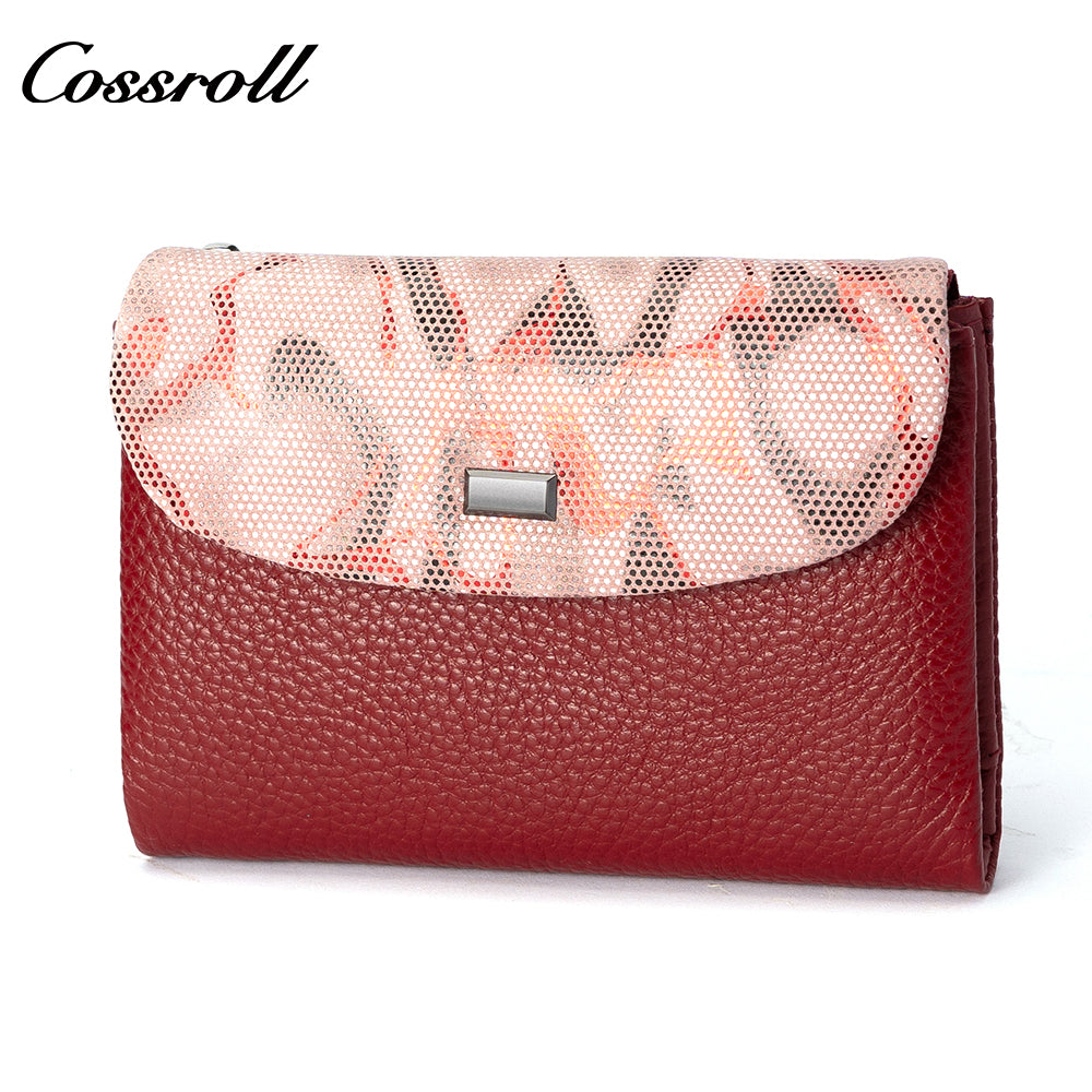 Custom label cowhide women's purse Short leather coin purse color matching design multi-card wallet