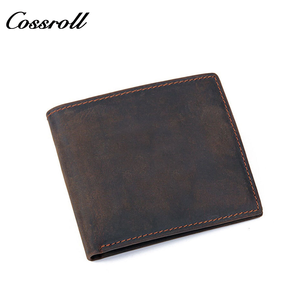 Men's Crazy Horse Leather Wallet, Large Capacity, Multiple Card Slots, Simple Short Design