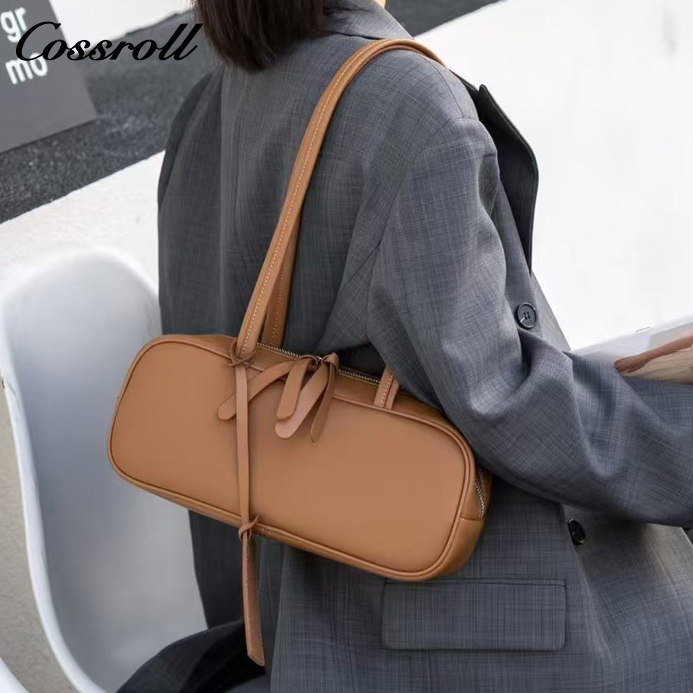 Head layer cowhide Boston bowling bag new underarm work commuting girls senior sense leather shoulder bag