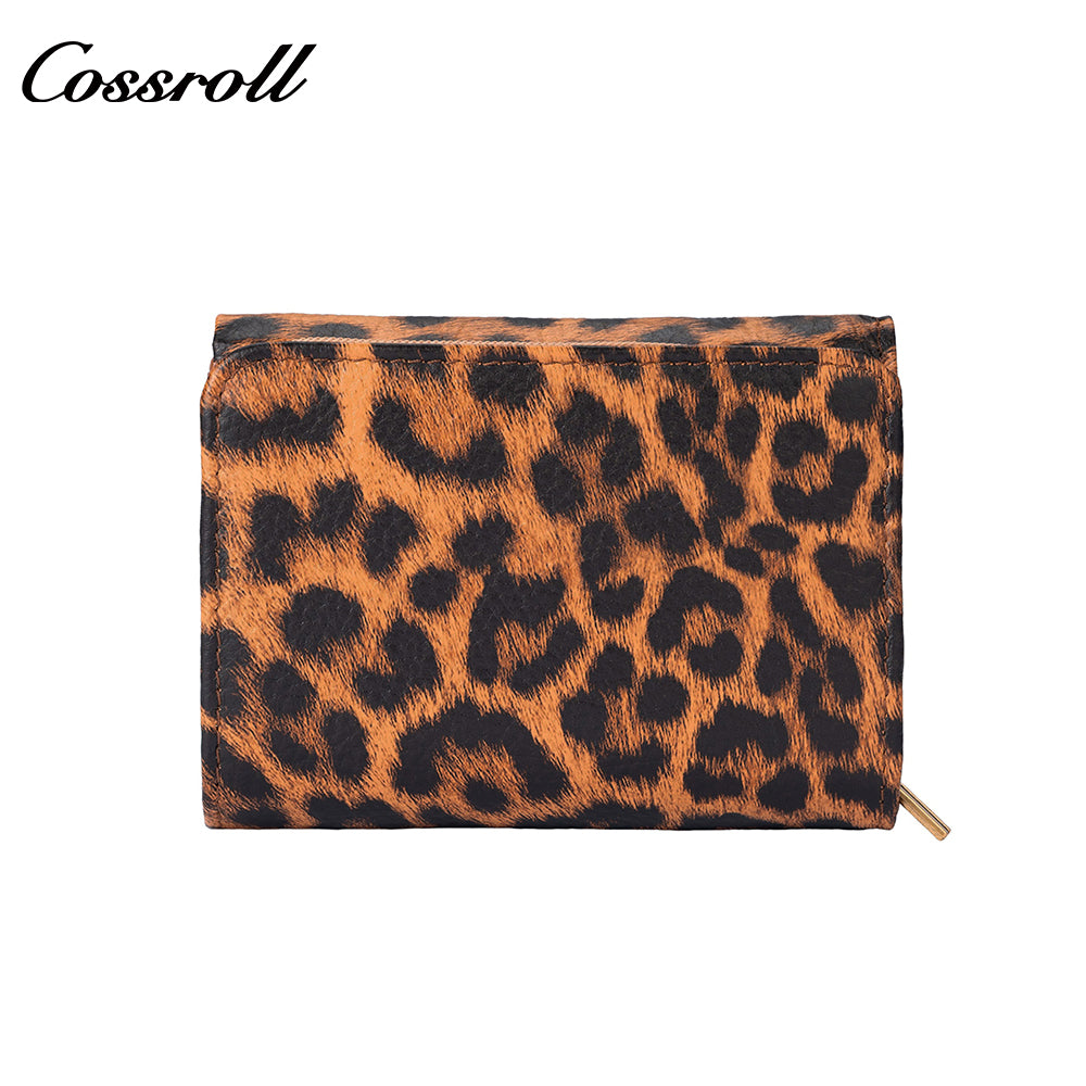 Women's Leopard Print Genuine Leather Wallet, Tri-fold, Large Capacity, Multi-functional, US Dollar Passport Wallet