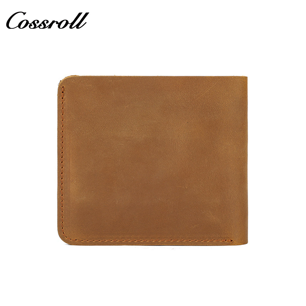 Men's bifold wallet, Crazy Horse leather, vintage short wallet for coins
