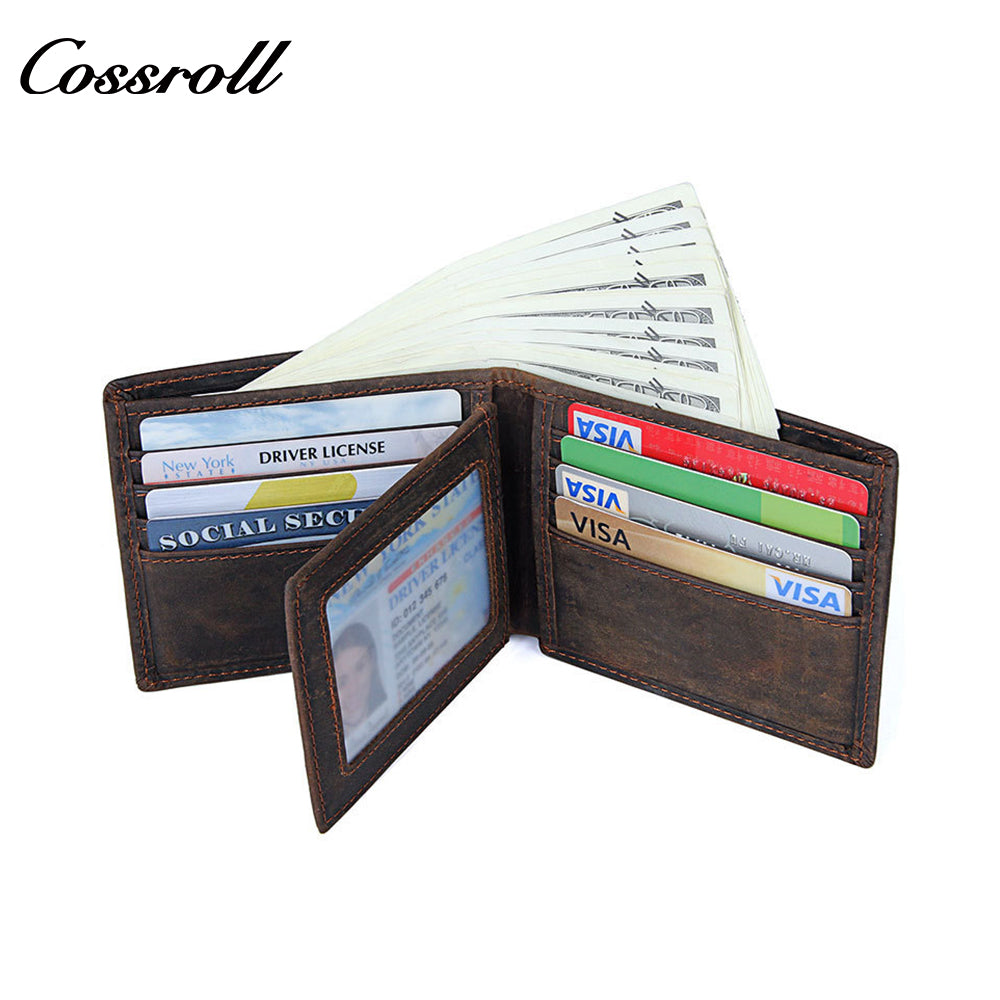 Men's Crazy Horse Leather Wallet, Large Capacity, Multiple Card Slots, Simple Short Design