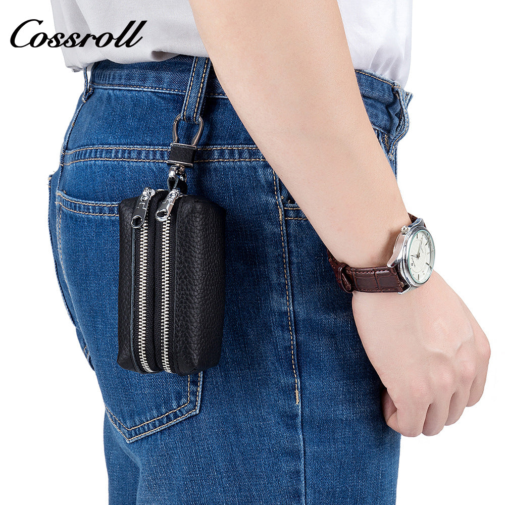 Large capacity key bag Men's and women's leather double zipper home key bag storage multi-function