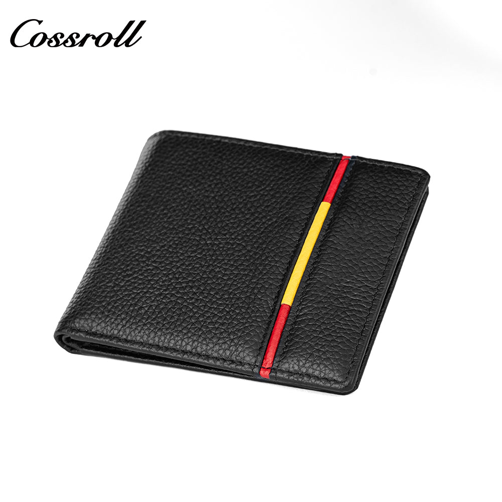 Men's wallet simple short money clip vintage lychee grain soft leather wallet multi card space large capacity