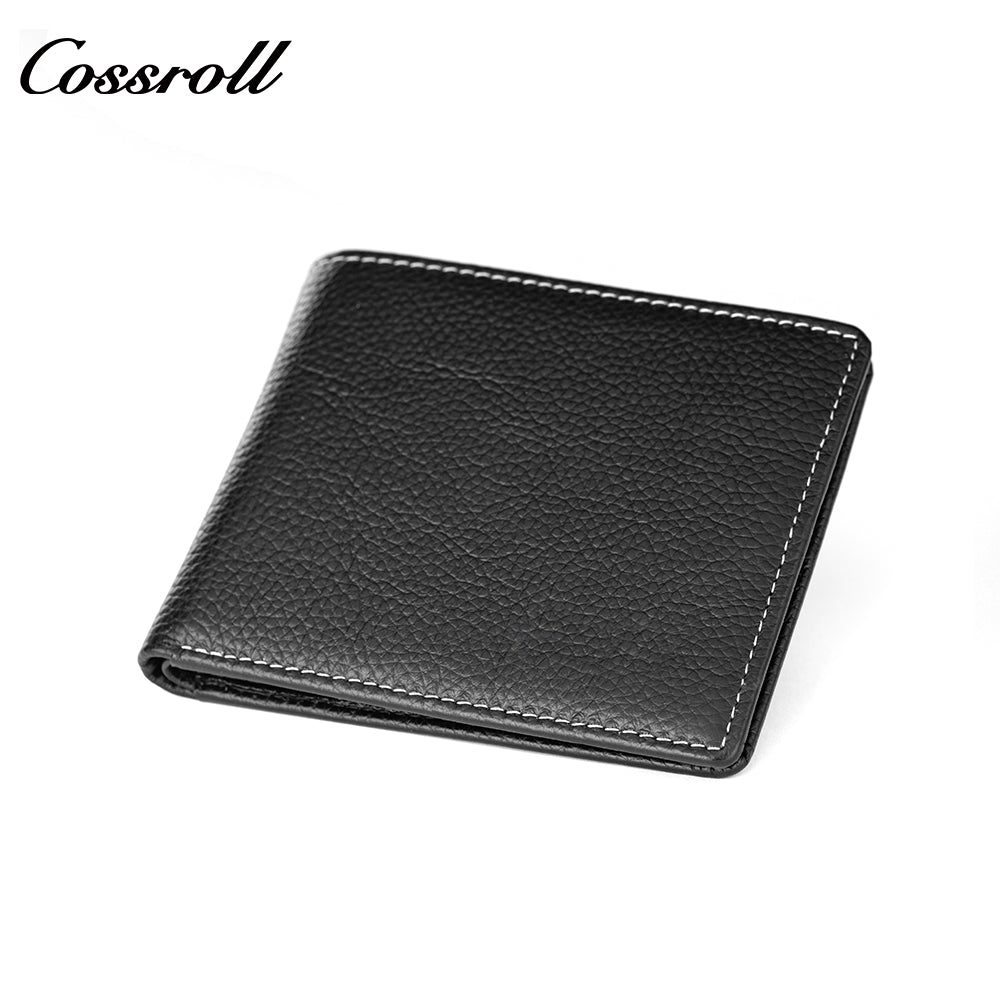 Head Cowhide Black Bifold Wallet with Coin Position Multi Card Position Hot Sale Classic Money Clip
