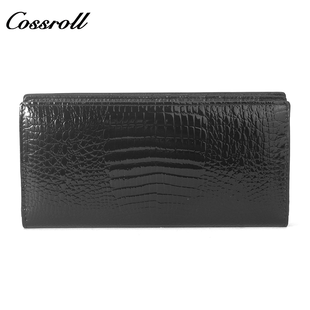 Europe and the United States three fold crocodile leather wallet women's long money clip multi-card wallet manufacturers customized patent leather
