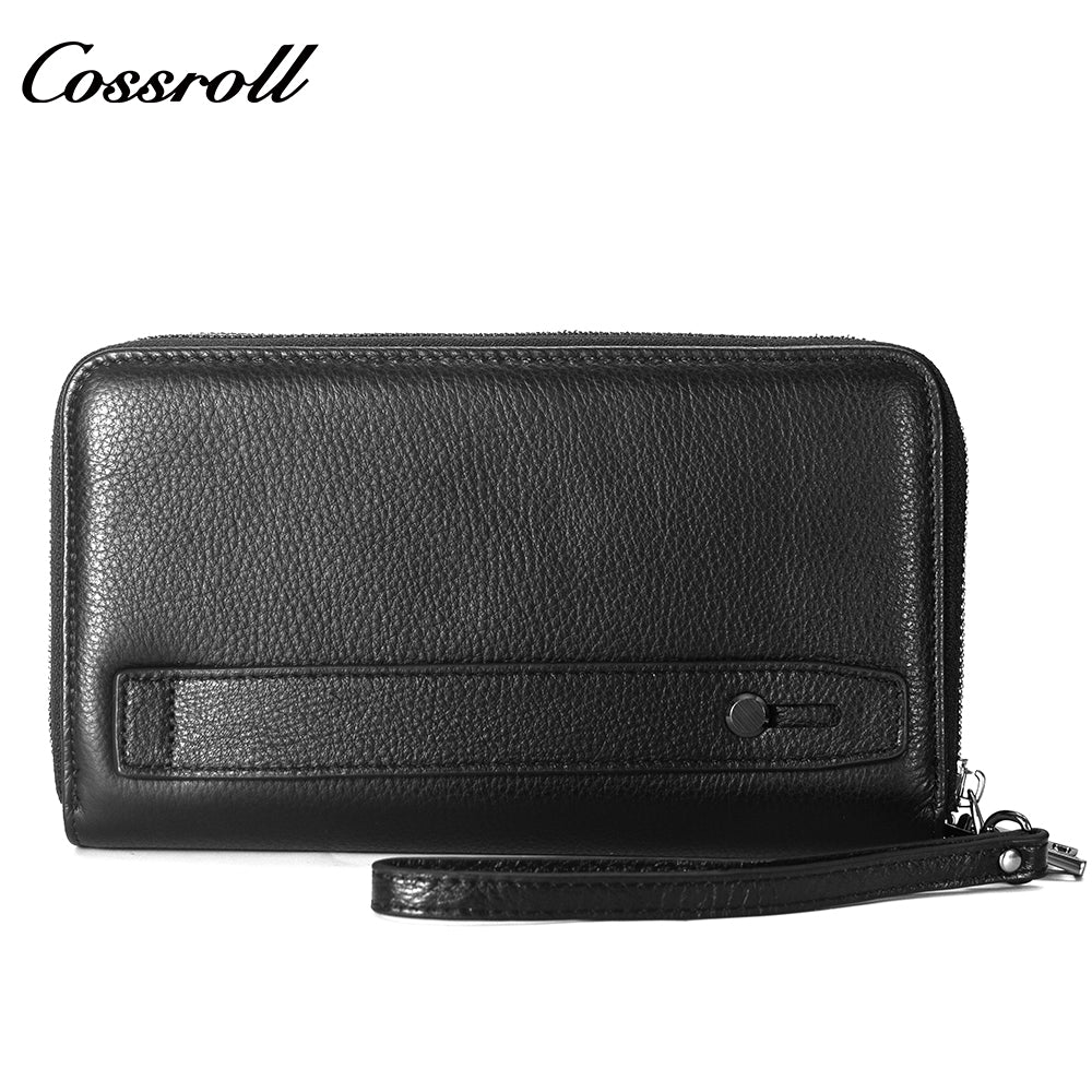 2024 New handbag Men's soft leather wrist strap clutch bag Long wallet mobile bag Large capacity clutch bag