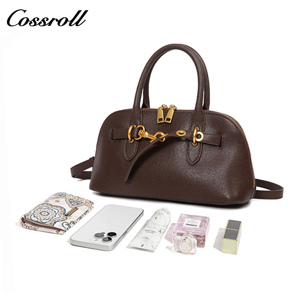 Genuine Women's Bag Head Layer Cowhide Shell Bag Retro Handbag Bowling Tote Tote Underarm Bag Shoulder Crossbody