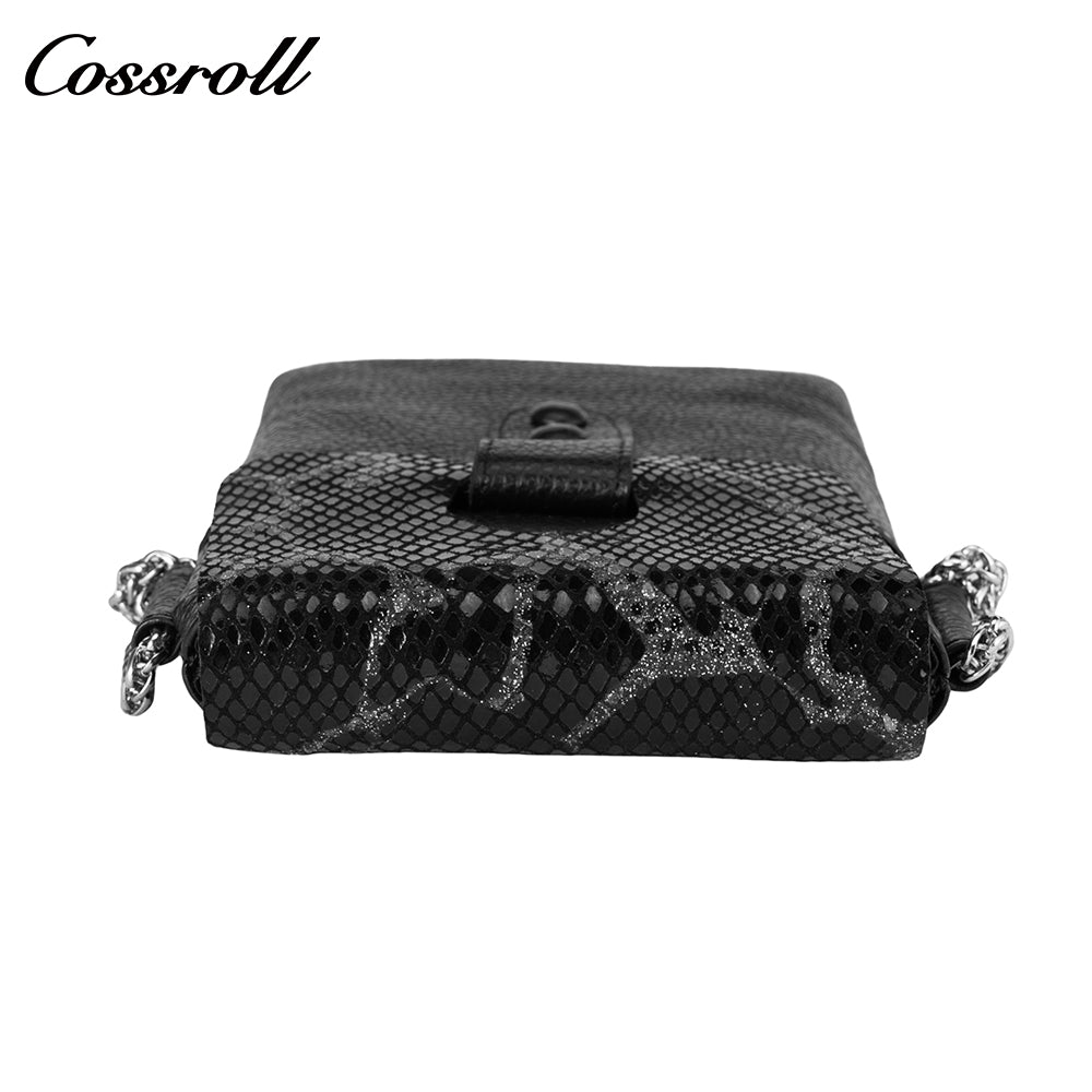 Cowhide snake-print splicing crossbody bag small mobile phone bag female all-match 2024 new leather vertical bag cover leisure purse