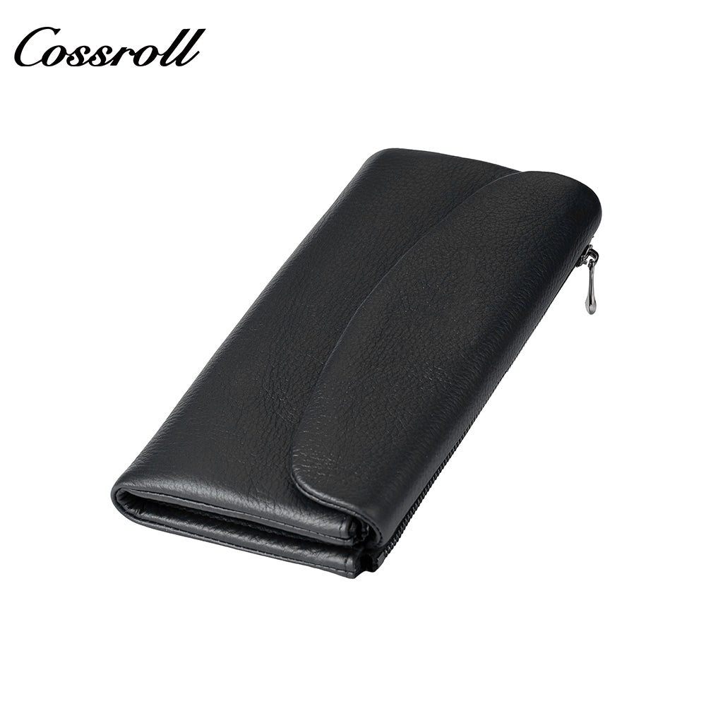 Factory custom genuine leather wallet Women's tri-fold top grain cowhide wallet Large capacity