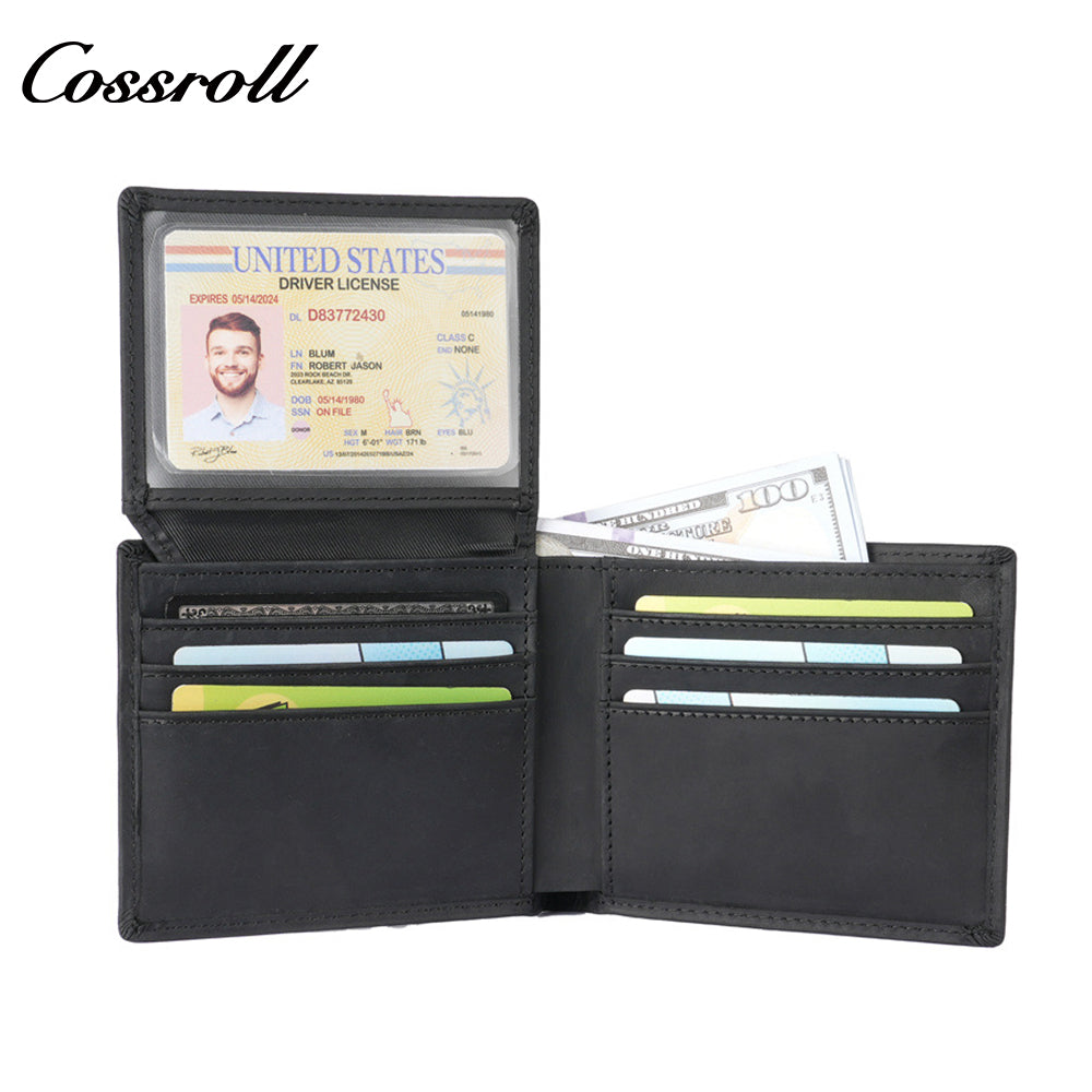 Top-grain crazy horse leather short wallet, vintage men's casual cowhide card and cash holder