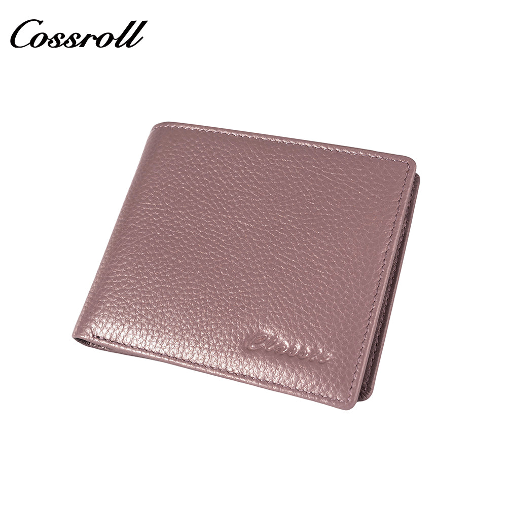 Women's top-grain cowhide leather wallet with anti-magnetic and anti-theft card slots, ultra-thin and compact design.