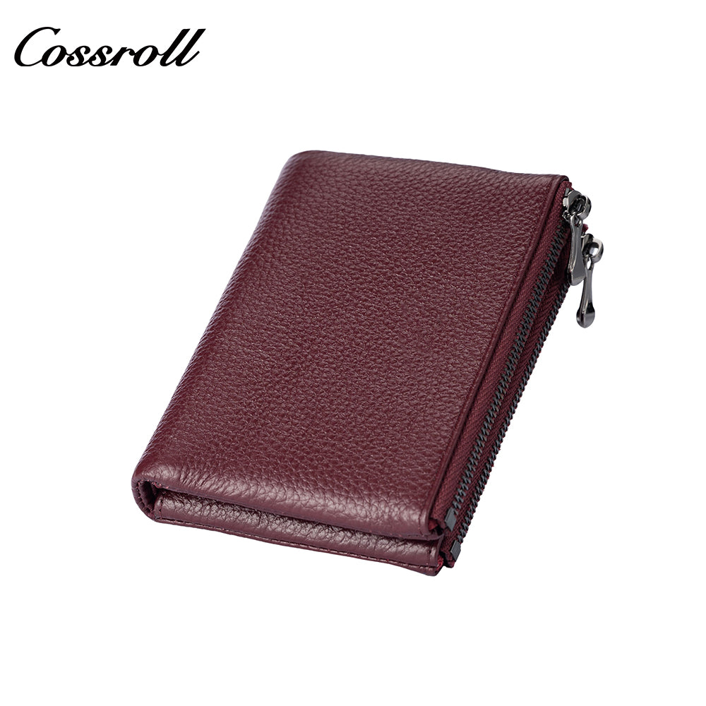 Women's top-grain cowhide wallet with multiple card slots genuine leather card holder and zippered coin pocket