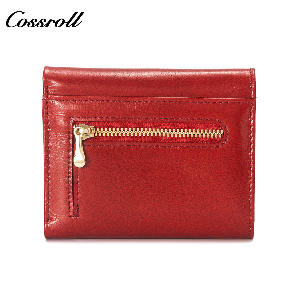 New leather women's long purse zipper wallet Large capacity waxed cowhide coin purse card bag factory custom