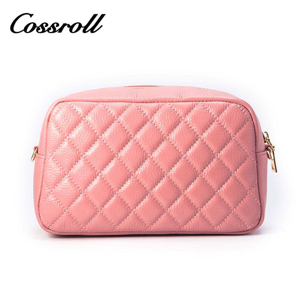 Textured Pink Messenger Bag Embroidered Pattern Classic Leather Handbag