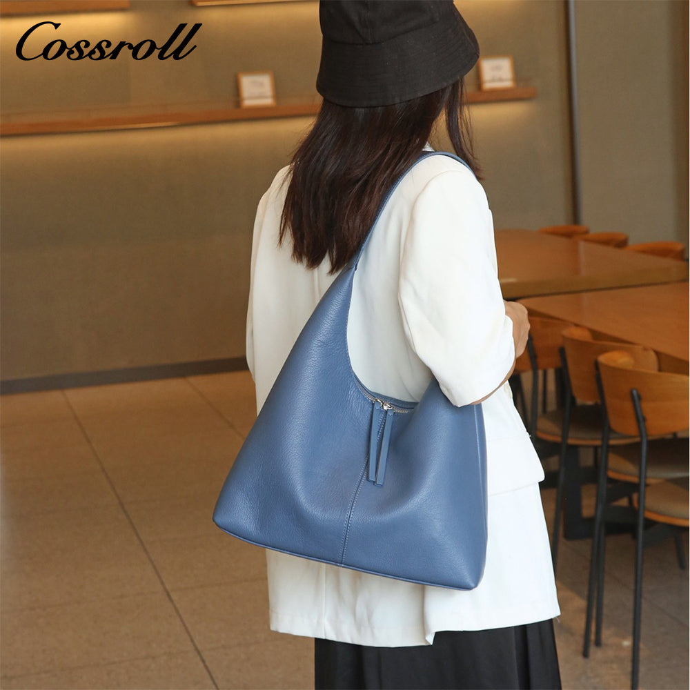 Top-grain leather women's shoulder bag, large-capacity crossbody tote