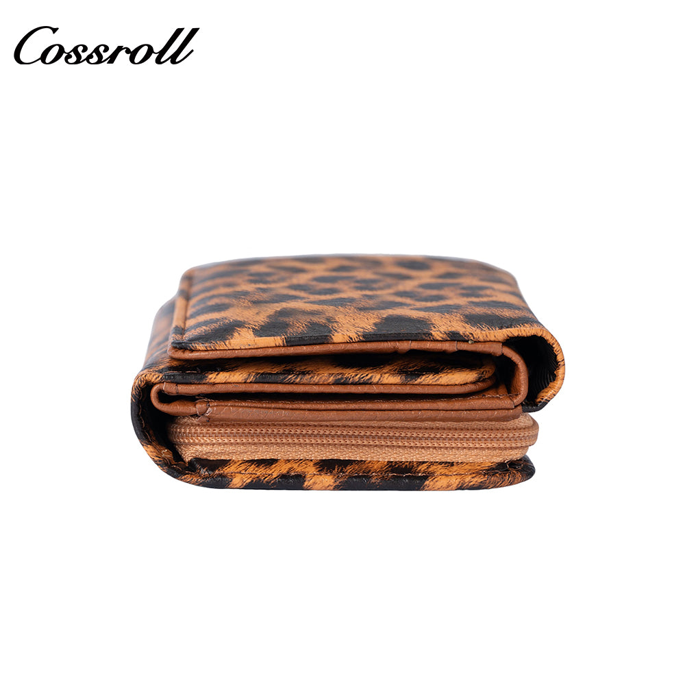 Women's Leopard Print Genuine Leather Wallet, Tri-fold, Large Capacity, Multi-functional, US Dollar Passport Wallet