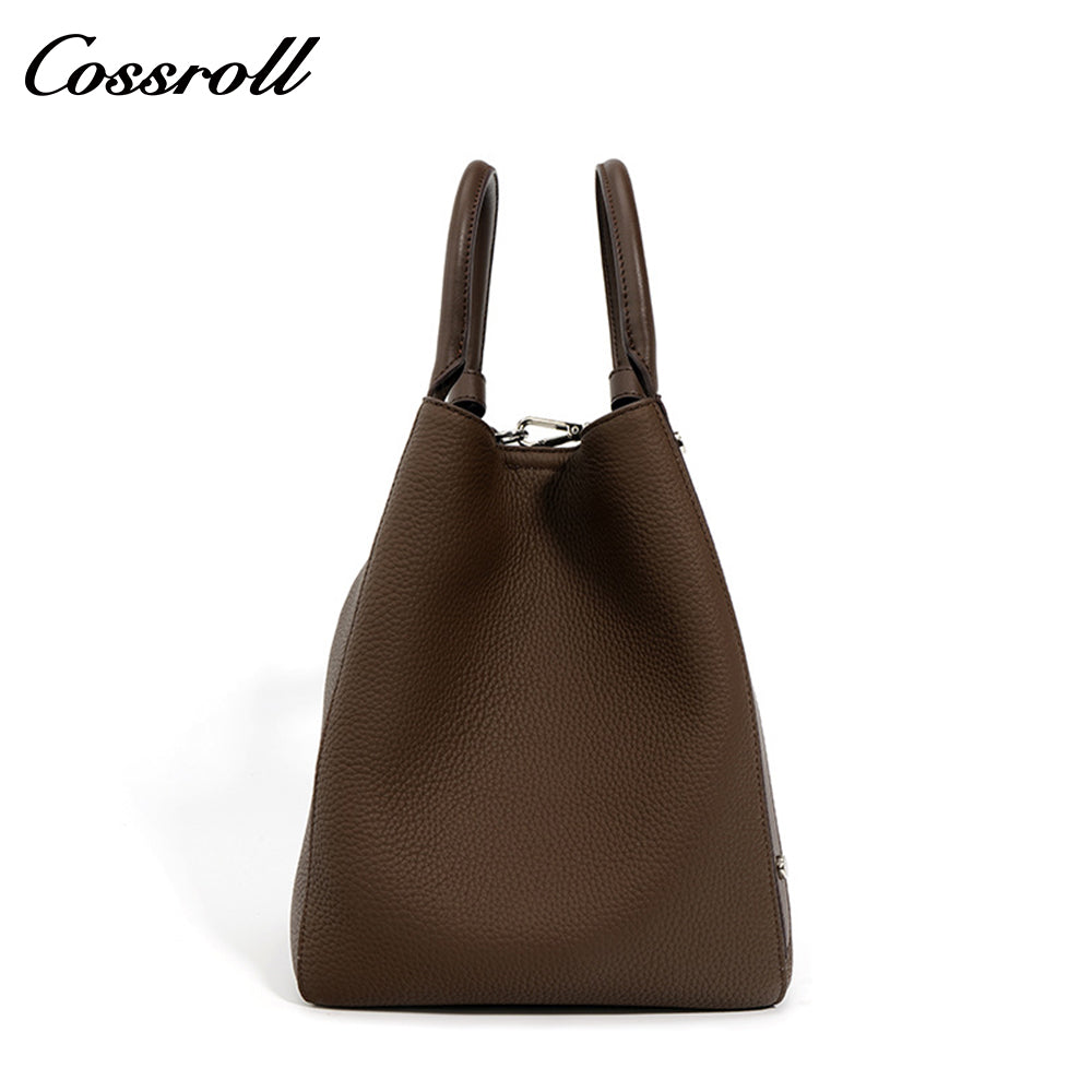 Genuine leather women's bucket bag, shoulder crossbody multi-pocket handbag