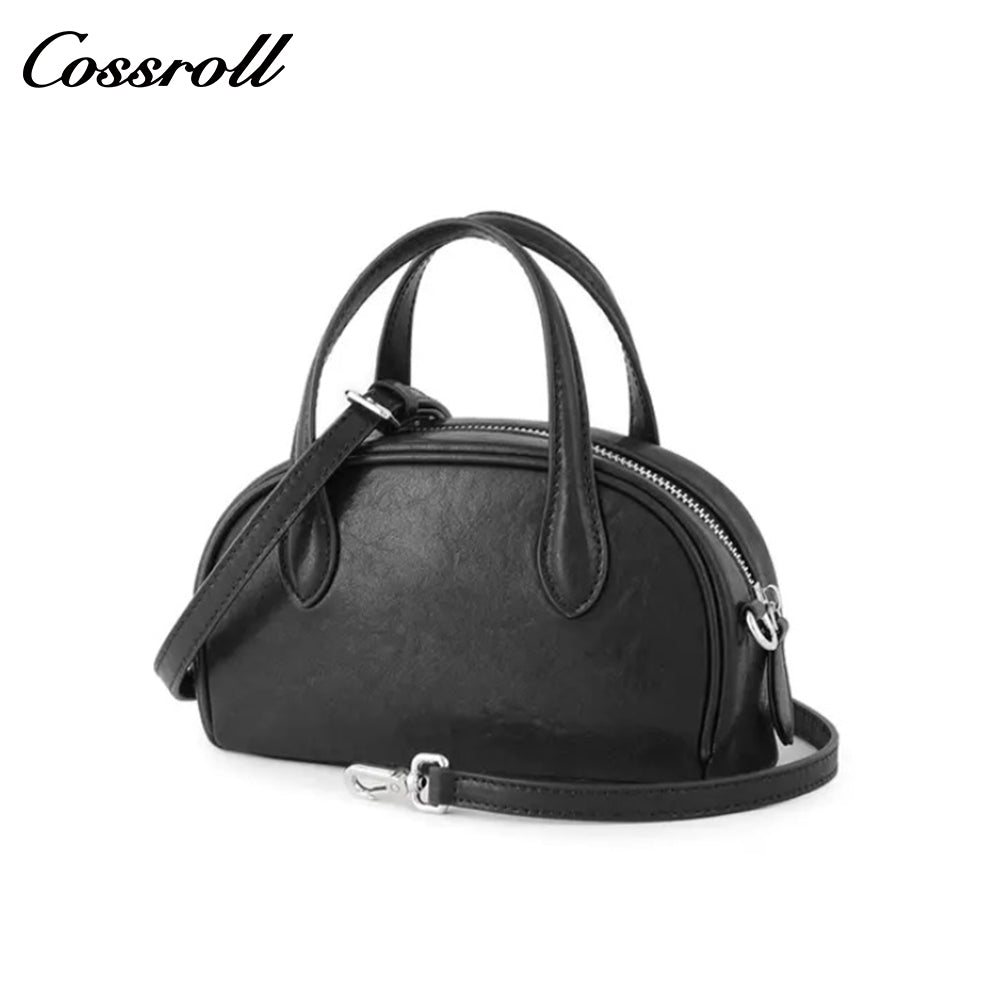Genuine Leather Shoulder Crossbody Boston Bag Niche Vintage Tote Genuine Cowhide Bowling Bag