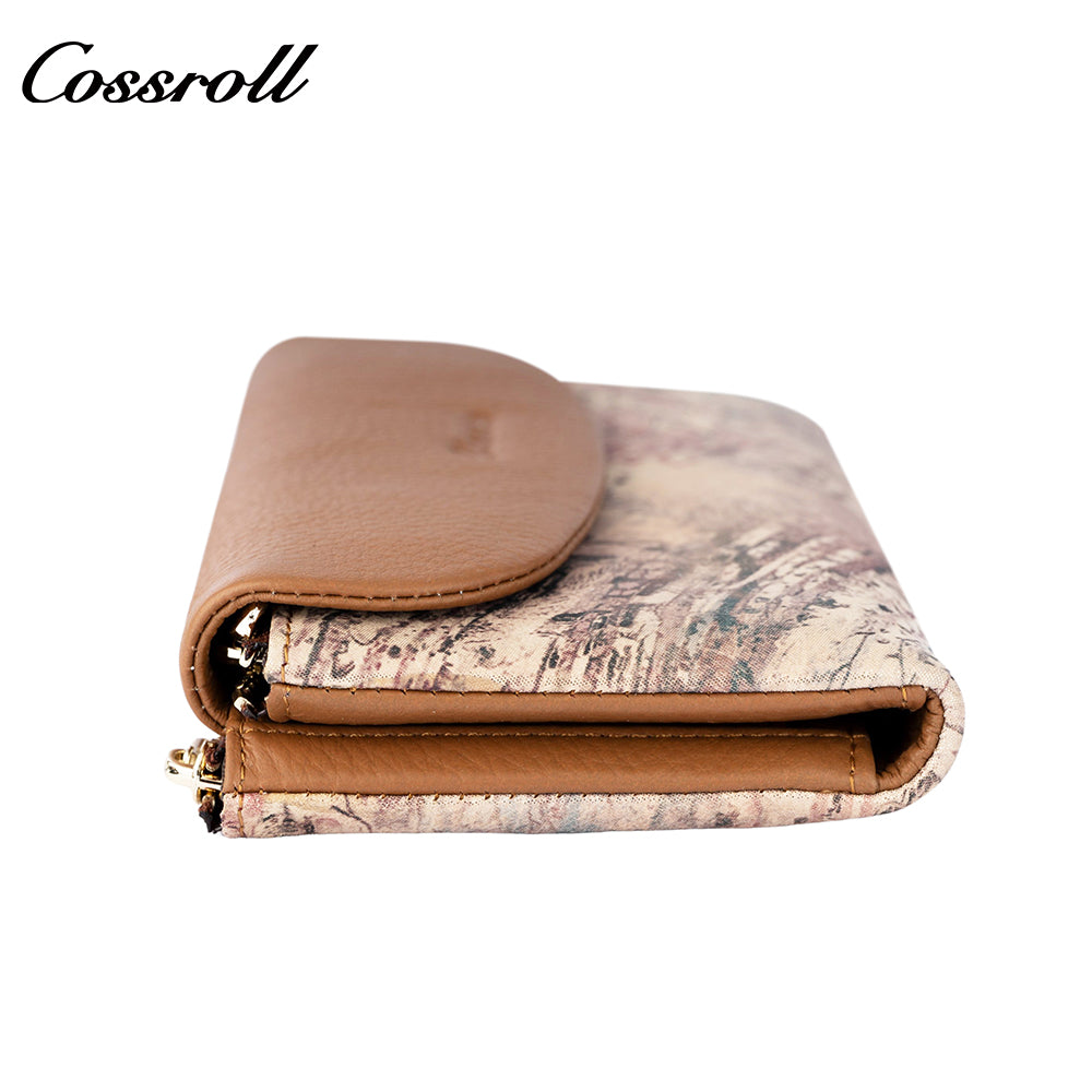 Wallet leather women's foreign trade long leather splicing money clip large capacity head layer cowhide wallet