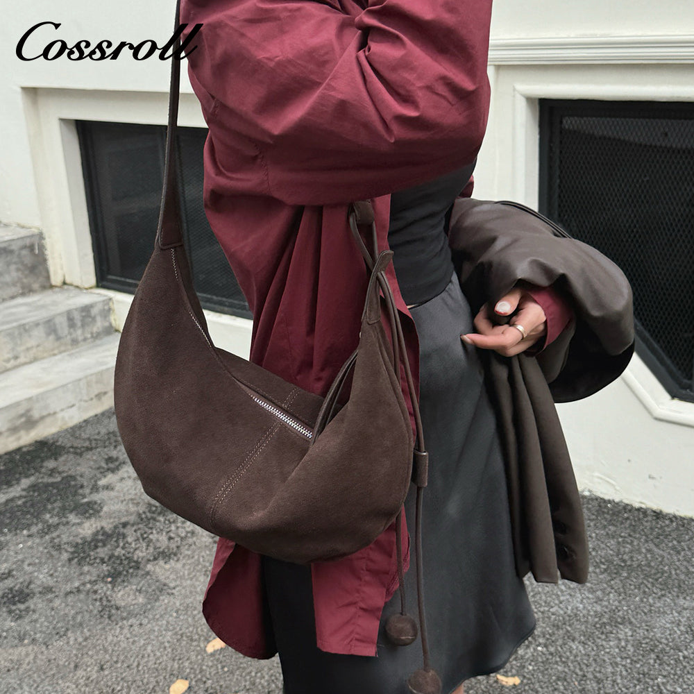 Cowhide Underarm Women's Crossbody Bag, High-End Fashion Suede Tote Bag