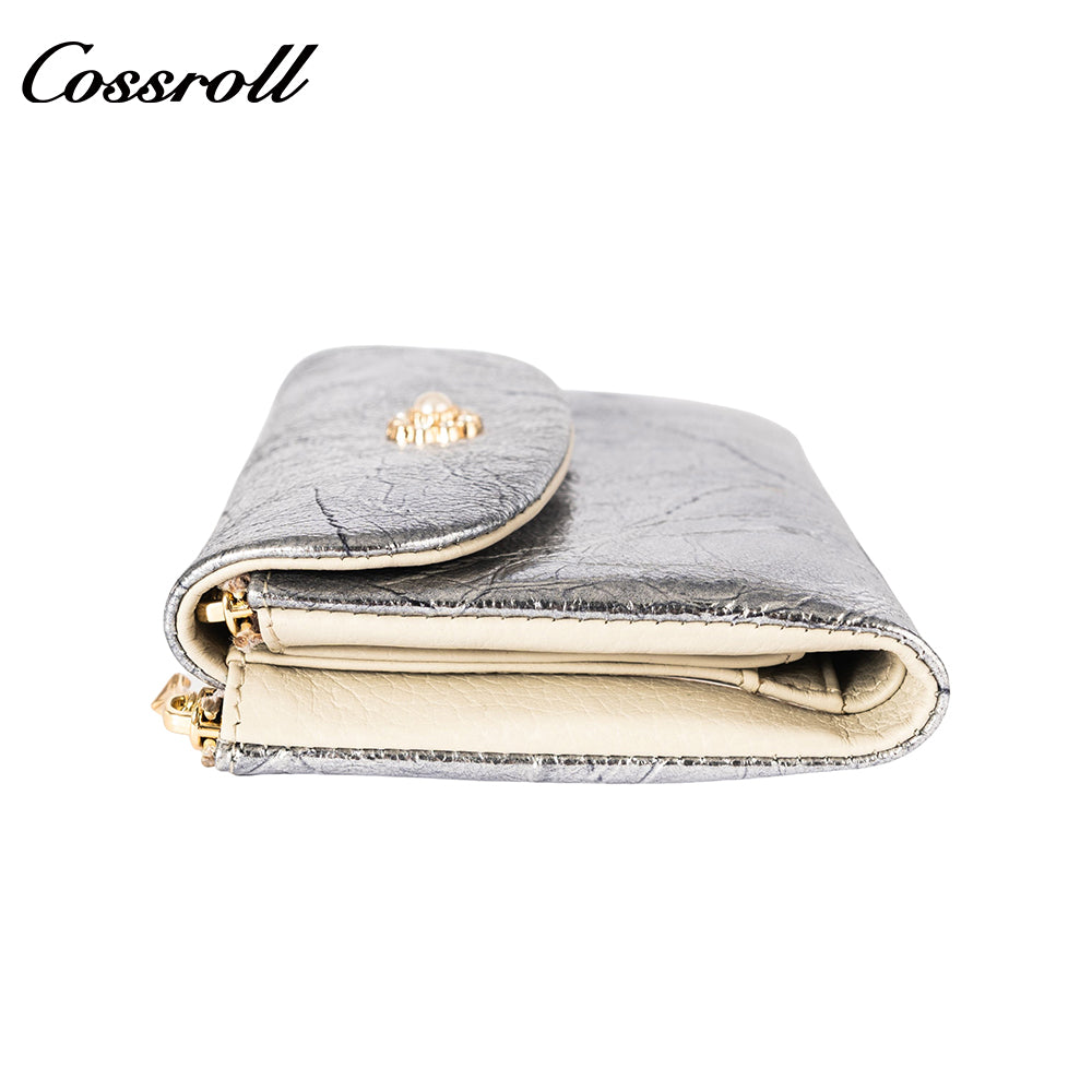 New style first layer cowhide printed bright color coin purse ladies multi-function button bag
