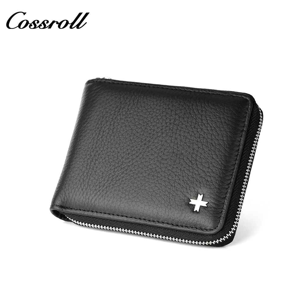 Men's multifunctional zipper card wallet money clip business simple men's leather wallet short wallet