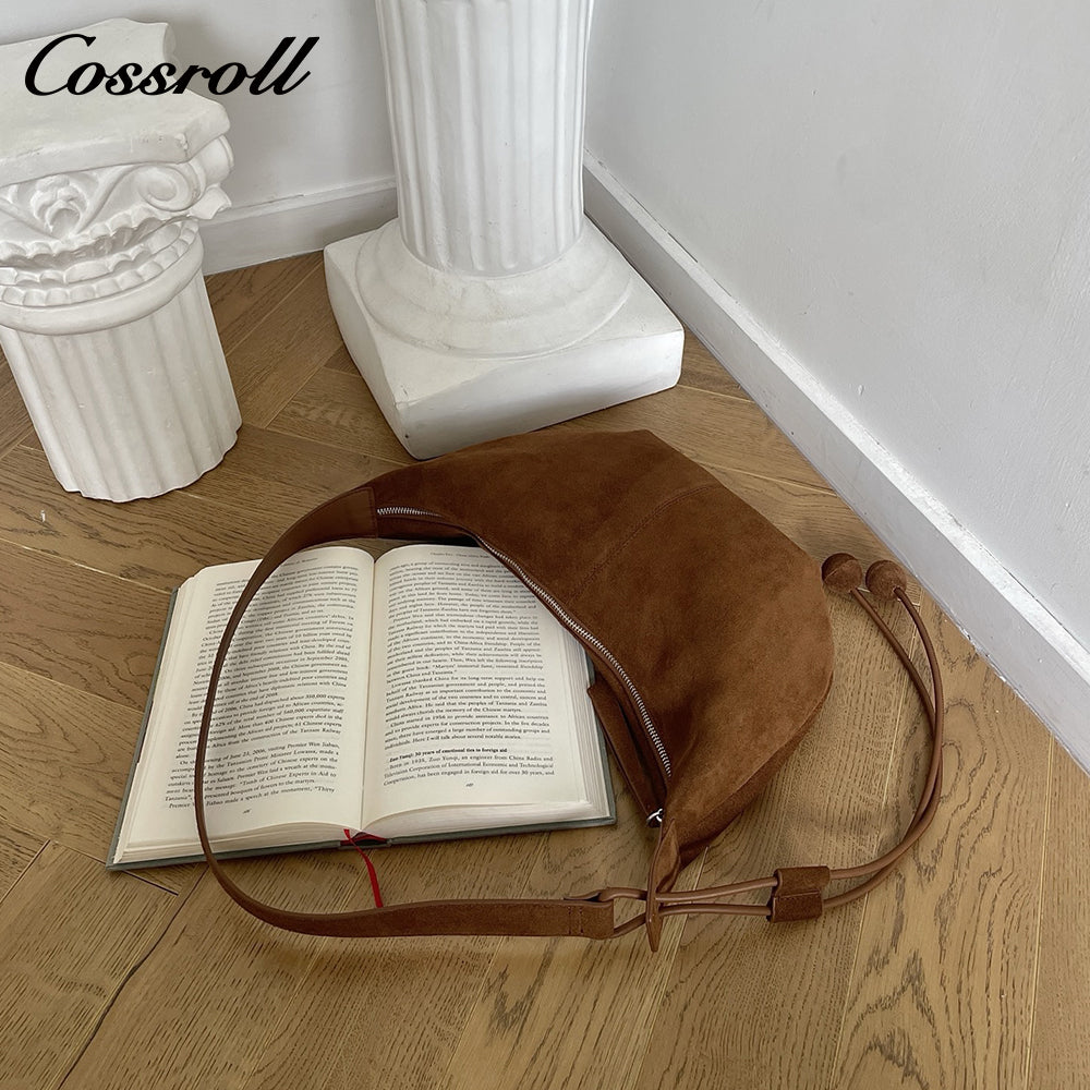 Cowhide Underarm Women's Crossbody Bag, High-End Fashion Suede Tote Bag