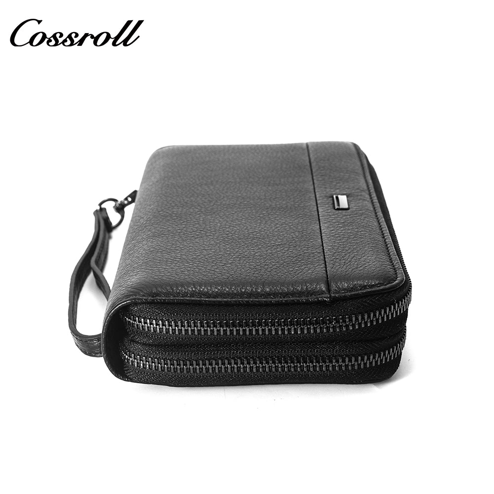 2024 New handbag Men's soft leather wrist strap clutch bag Long wallet mobile bag Large capacity clutch bag