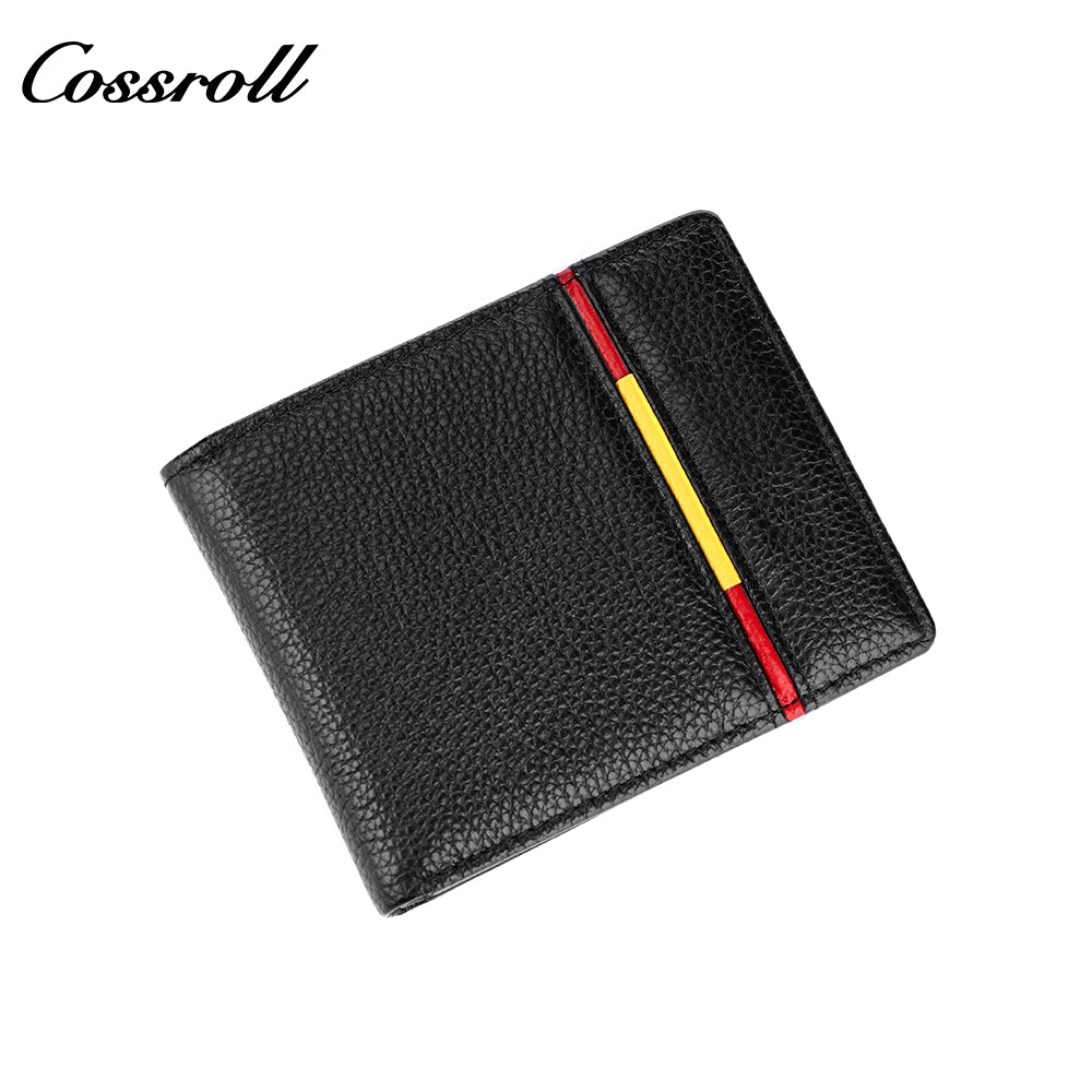 Men's wallet simple short money clip vintage lychee grain soft leather wallet multi card space large capacity