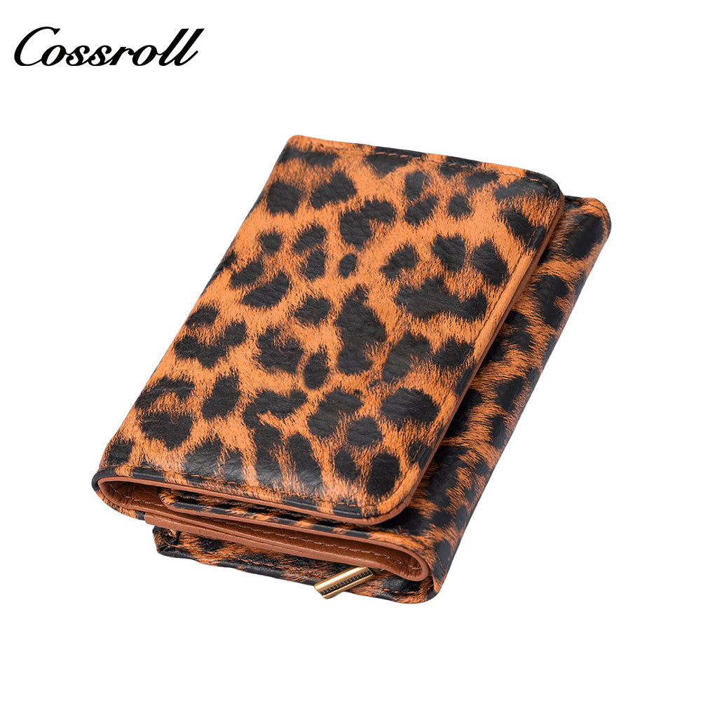 Women's Leopard Print Genuine Leather Wallet, Tri-fold, Large Capacity, Multi-functional, US Dollar Passport Wallet