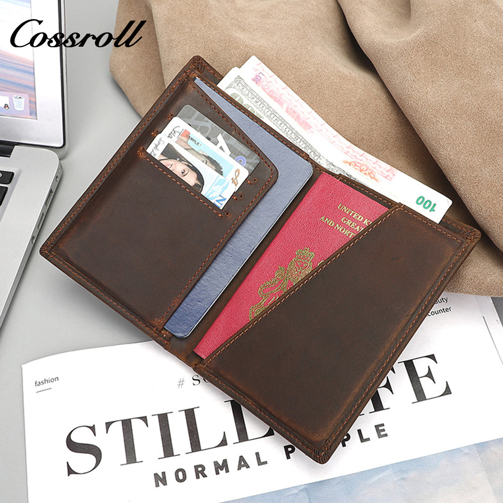Men's genuine leather short wallet, European and American vintage handcrafted crazy horse leather