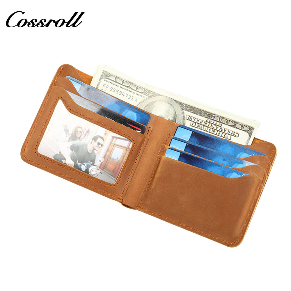 Men's bifold wallet, Crazy Horse leather, vintage short wallet for coins