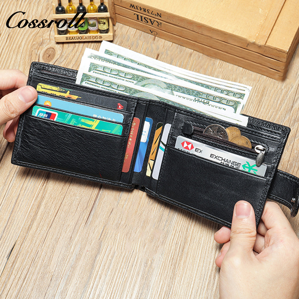 Cowhide short foreign trade head layer zipper buckle money clip new leather wallet change men's wallet