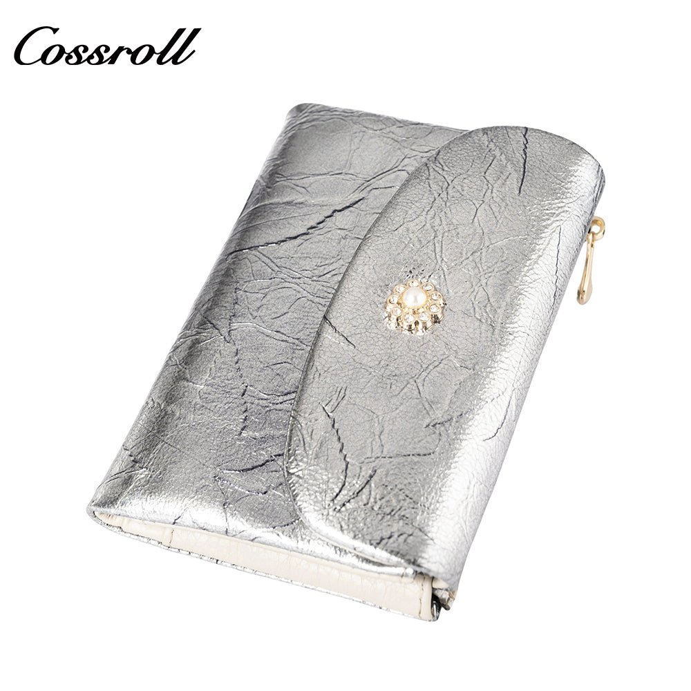 New style first layer cowhide printed bright color coin purse ladies multi-function button bag