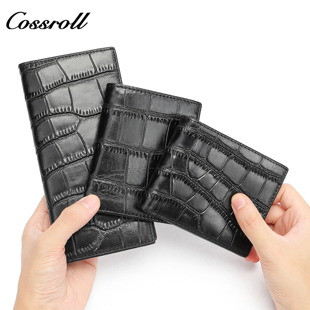 Men's short ultra-thin large capacity crocodile grain leather handmade money clip head layer cowhide