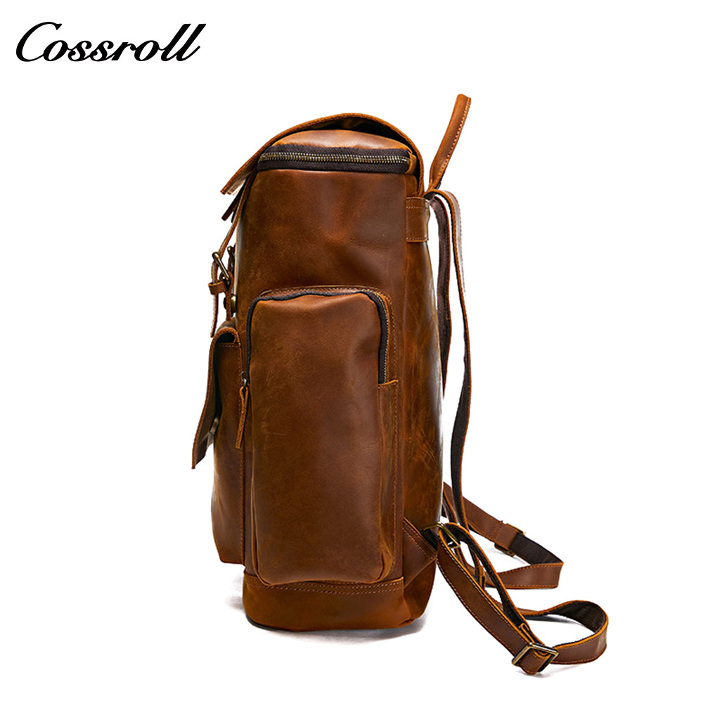European and American men's genuine leather backpack, Crazy Horse leather backpack, top-grain leather travel bag