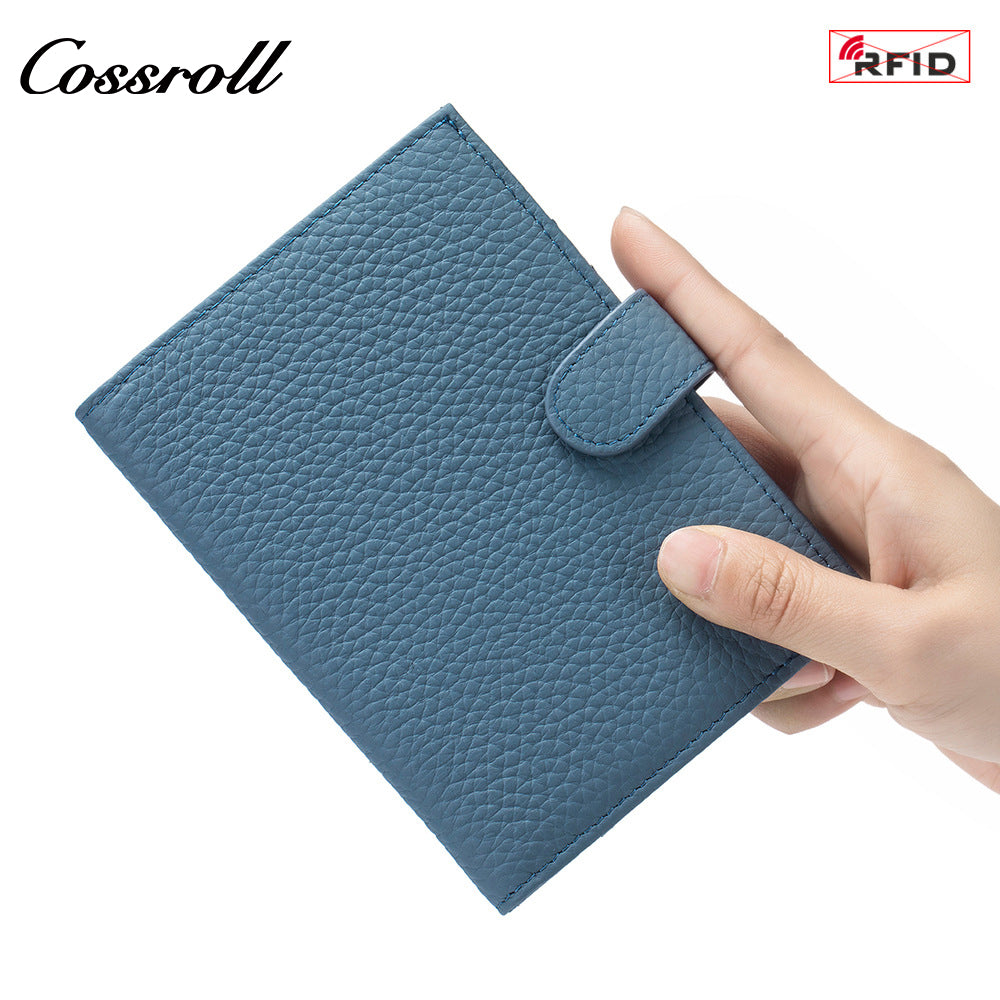 rfid leather ultra-thin passport wallet multi-functional anti-theft brush document protection cover cowhide one