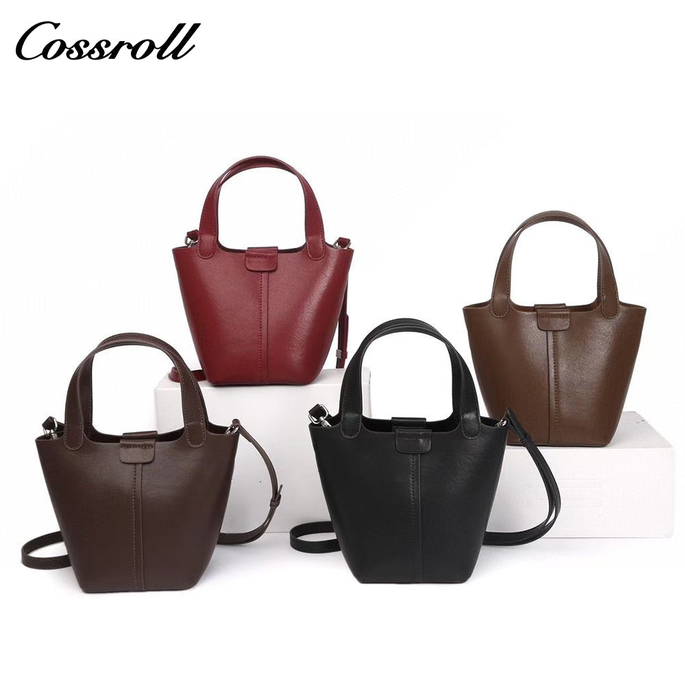 Vegetable Basket Bag Female Genuine Leather Commuter Niche Design Bucket Bag Head Layer Cowhide Single Shoulder Crossbody Bag