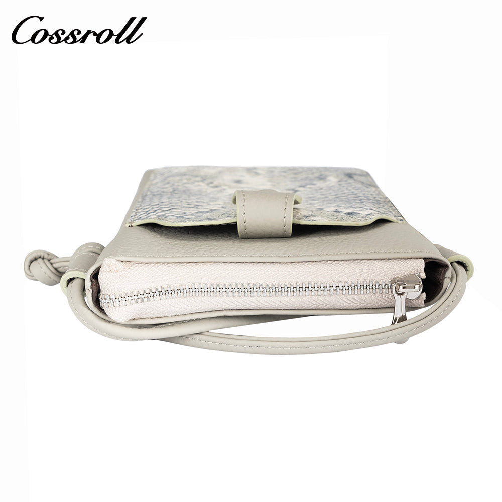 Cowhide python splicing crossbody bag small mobile phone bag women's 2024 new leather vertical bag cover leisure purse
