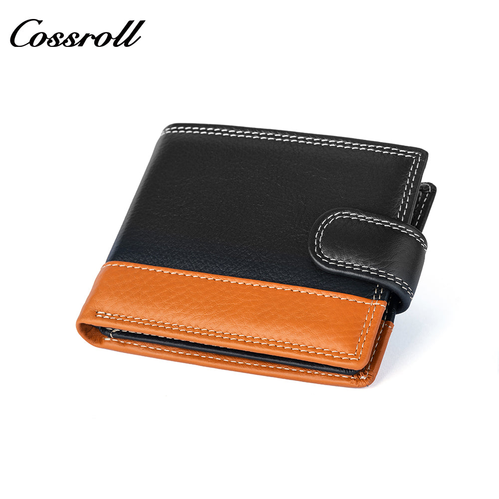 Foreign trade leather wallet men's Europe and the United States fashion buckle spelling color short wallet